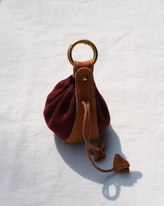 Flower Bud Leather Drawstring Charm Pouch
