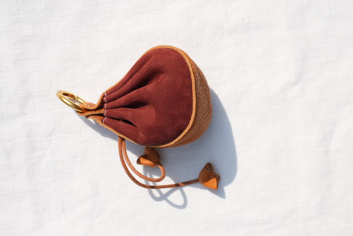 Flower Bud Leather Drawstring Charm Pouch