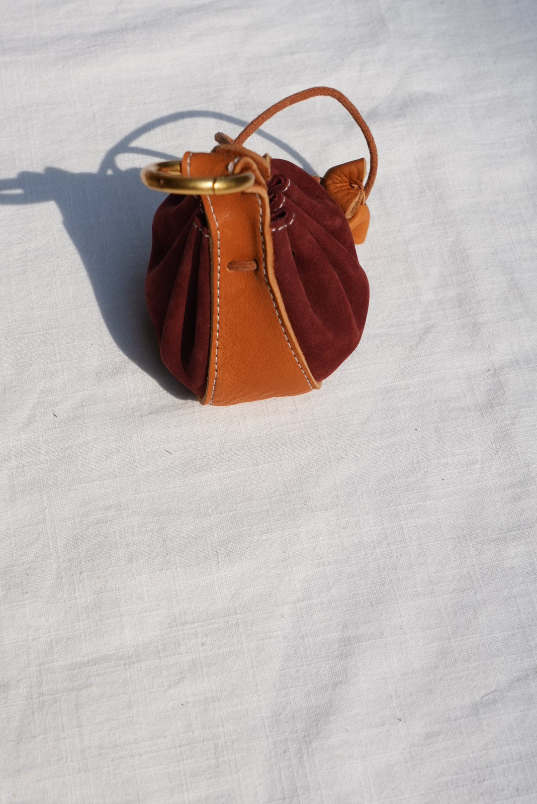 Flower Bud Leather Drawstring Charm Pouch