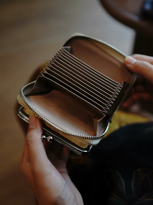 2-in-1 Detachable Leather Wallet | Kiss-Lock Coin Purse & Card Holder