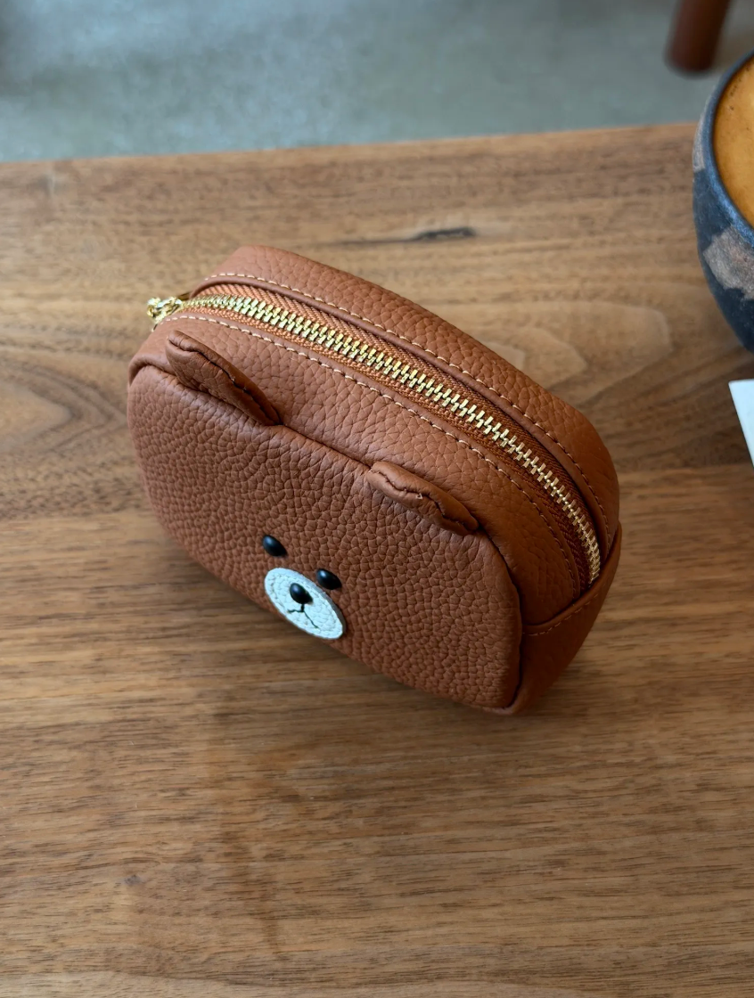Bear Leather Mini Pouch | Genuine Leather Coin Purse, Key Pouch & Earbud Case