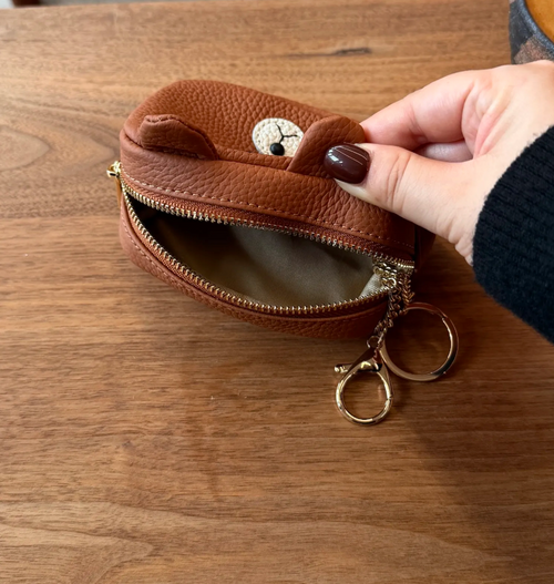 Bear Leather Mini Pouch | Genuine Leather Coin Purse, Key Pouch & Earbud Case