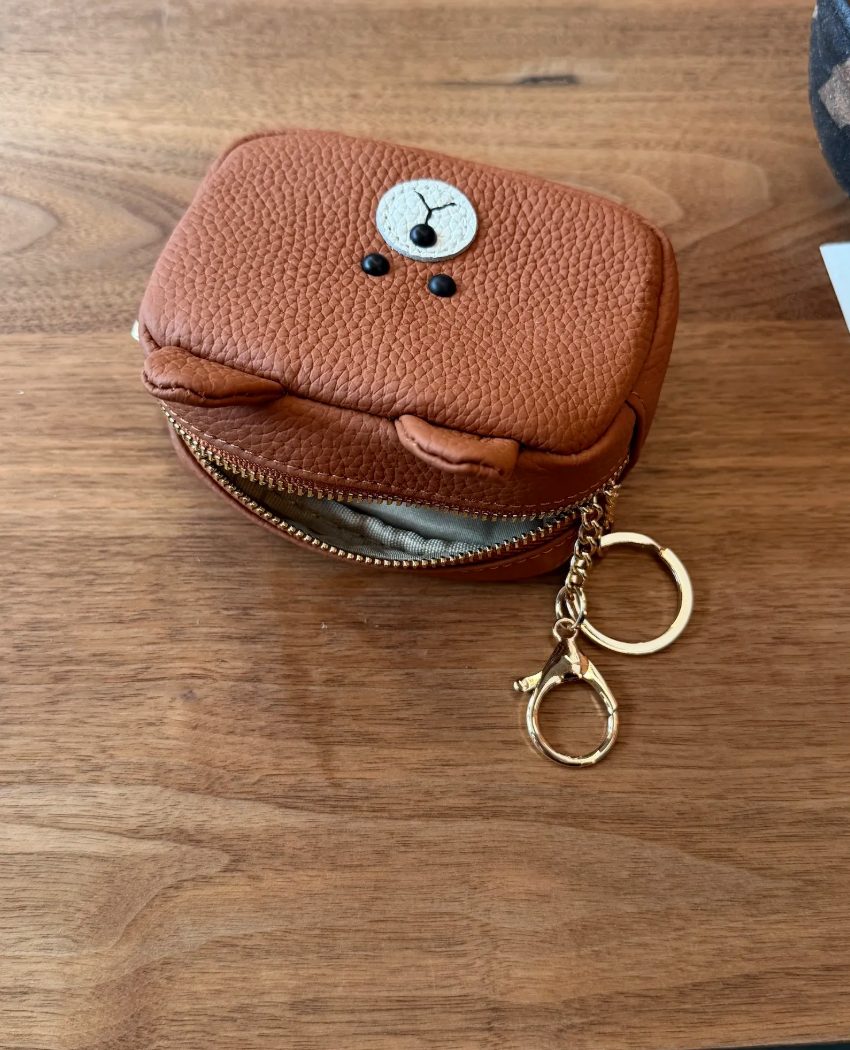 Bear Leather Mini Pouch | Genuine Leather Coin Purse, Key Pouch & Earbud Case