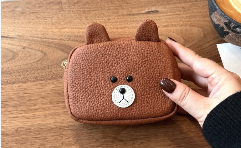 Bear Leather Mini Pouch | Genuine Leather Coin Purse, Key Pouch & Earbud Case