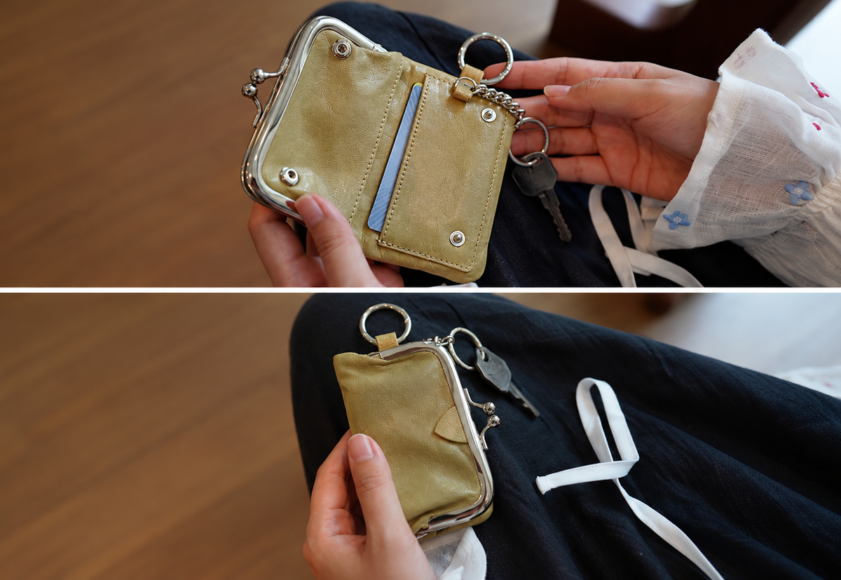 Vegetable-Tanned Leather Kiss-Lock Key Wallet | Vintage Olive